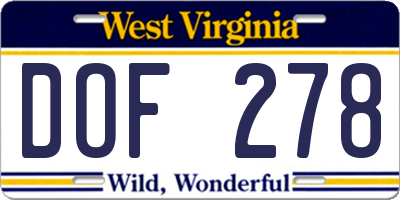 WV license plate DOF278