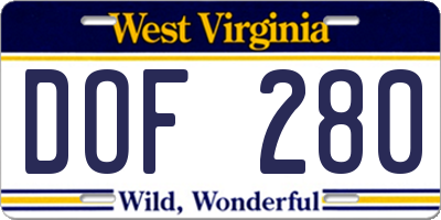 WV license plate DOF280