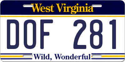 WV license plate DOF281