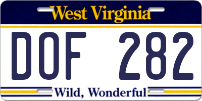 WV license plate DOF282