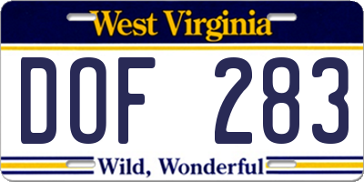 WV license plate DOF283