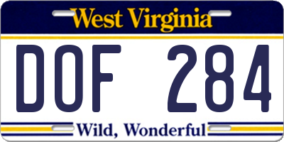 WV license plate DOF284