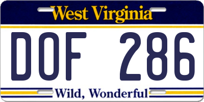 WV license plate DOF286