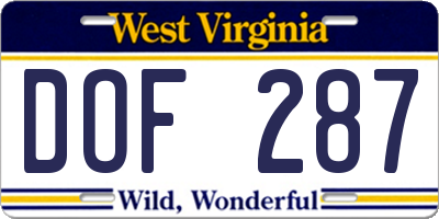 WV license plate DOF287
