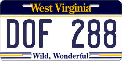 WV license plate DOF288