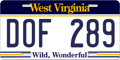 WV license plate DOF289