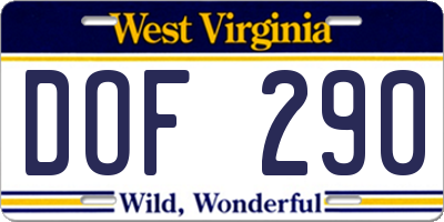 WV license plate DOF290