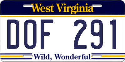 WV license plate DOF291