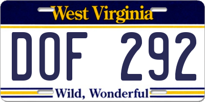 WV license plate DOF292
