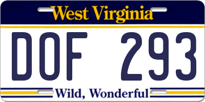 WV license plate DOF293