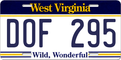WV license plate DOF295