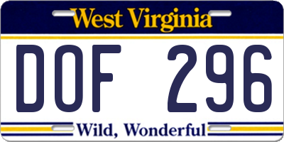 WV license plate DOF296