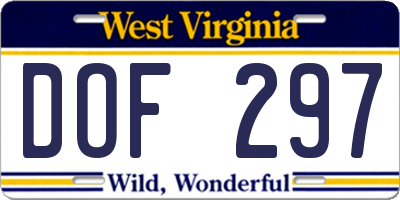 WV license plate DOF297