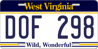 WV license plate DOF298