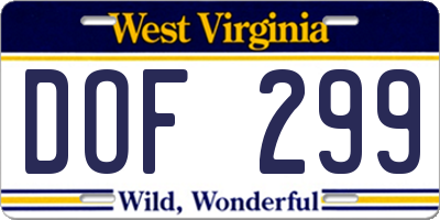 WV license plate DOF299