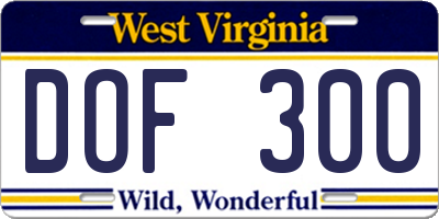 WV license plate DOF300
