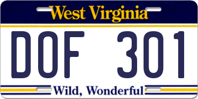 WV license plate DOF301