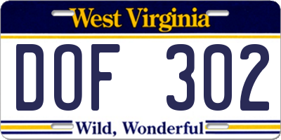 WV license plate DOF302