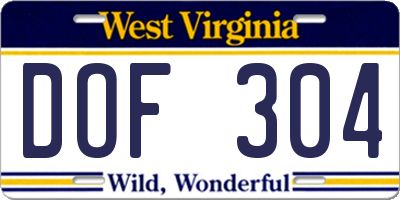 WV license plate DOF304