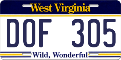 WV license plate DOF305