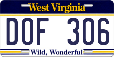 WV license plate DOF306