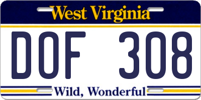 WV license plate DOF308