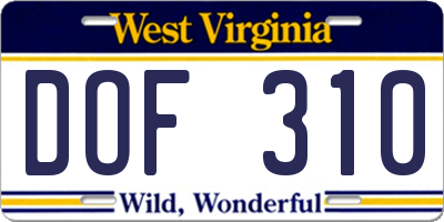 WV license plate DOF310