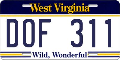 WV license plate DOF311