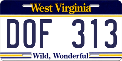 WV license plate DOF313