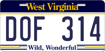 WV license plate DOF314