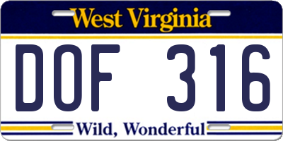 WV license plate DOF316