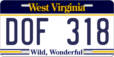 WV license plate DOF318