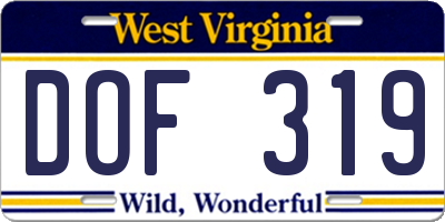 WV license plate DOF319