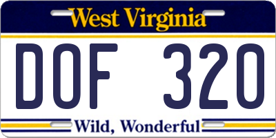 WV license plate DOF320