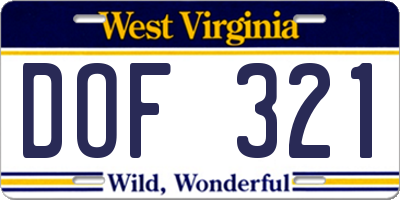WV license plate DOF321