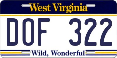 WV license plate DOF322