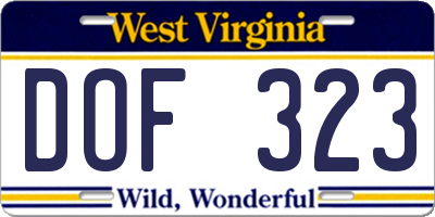 WV license plate DOF323