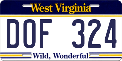 WV license plate DOF324
