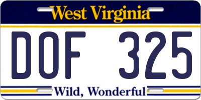 WV license plate DOF325
