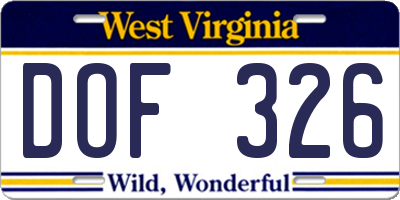 WV license plate DOF326