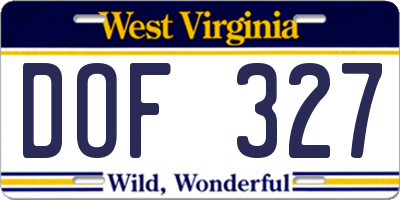 WV license plate DOF327