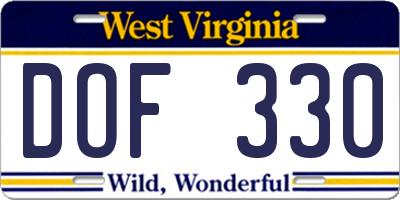 WV license plate DOF330