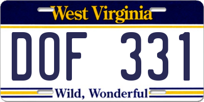 WV license plate DOF331