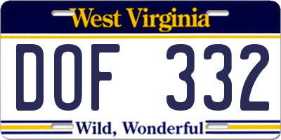 WV license plate DOF332