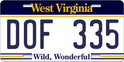 WV license plate DOF335