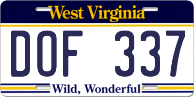 WV license plate DOF337
