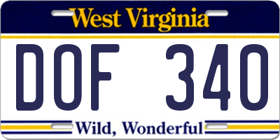 WV license plate DOF340