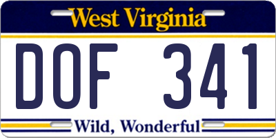 WV license plate DOF341