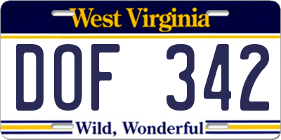 WV license plate DOF342