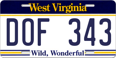 WV license plate DOF343